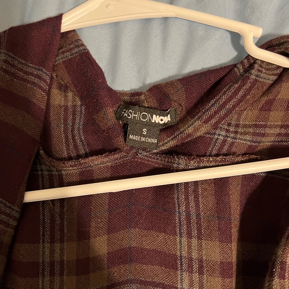 Fashion Nova Burgundy and Tan Plaid Dress